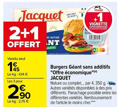 Burgers Géant Sans Additifs "offre économique" Jacquet