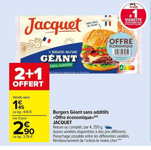 burgers géant sans additifs «offre économique» jacquet