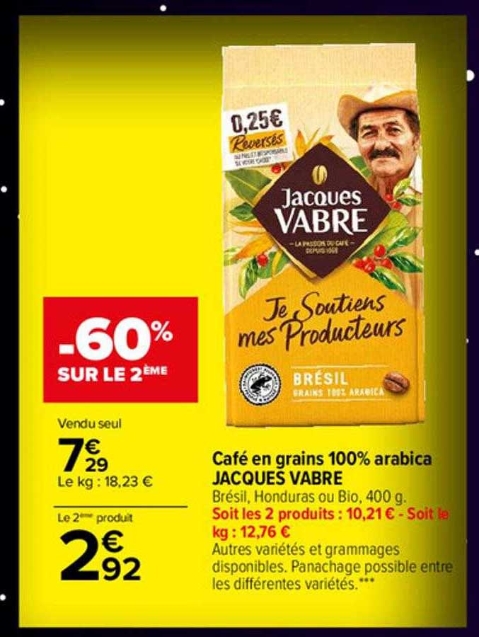 café en grains 100% arabica jacques vabre