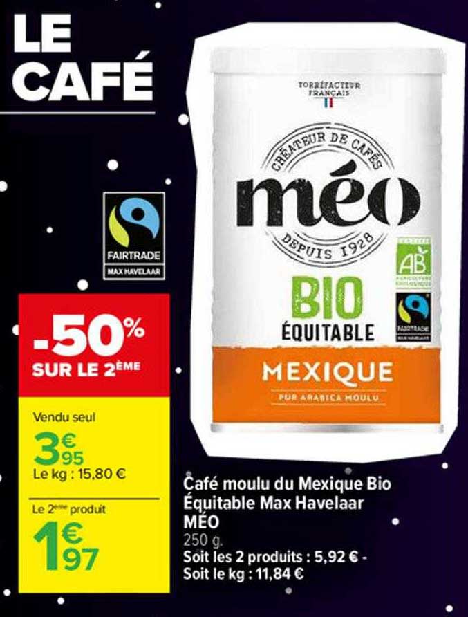 café moulu du mexique bio équitable max havelaar méo