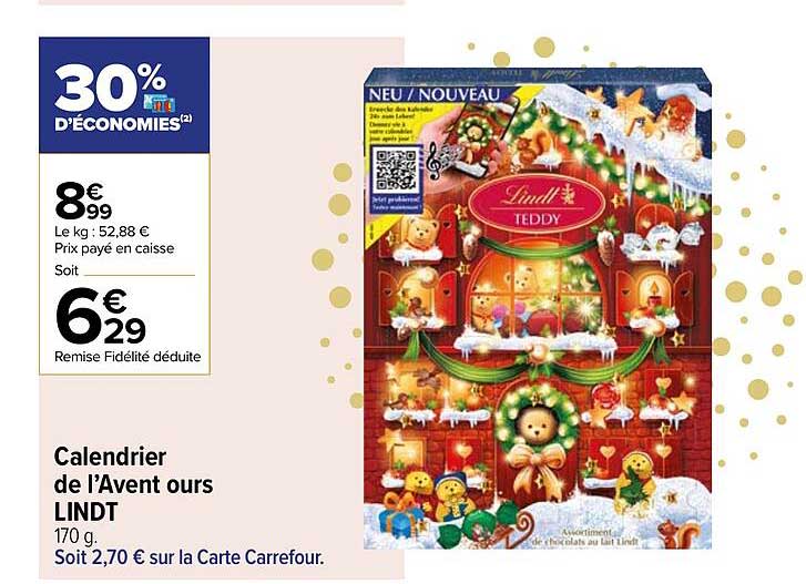 calendrier de l'avent ours lindt