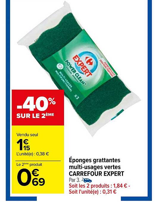 éponges grattantes multi-usages vertes carrefour expert