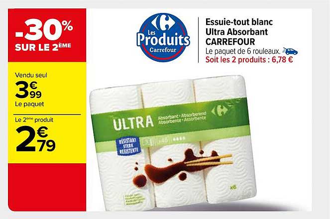 essuie-tout blanc ultra absorbant carrefour