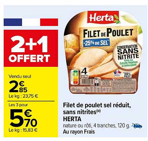 filet de poulet sel réduit, sans nitrites herta