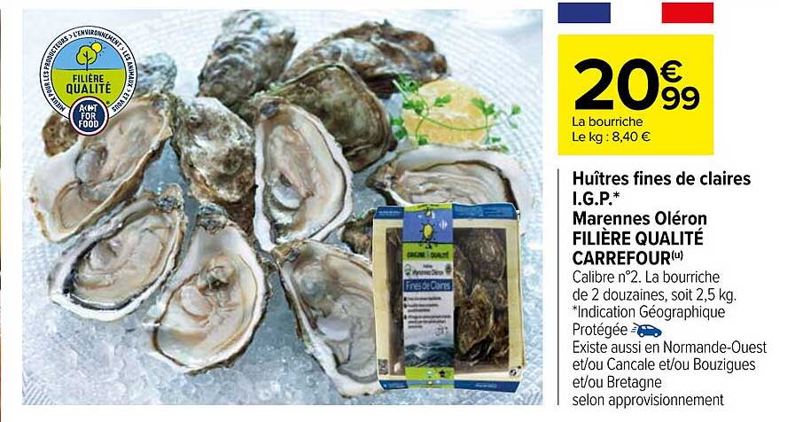 huîtres fines de claires i.g.p. marennes oléron filière qualité carrefour