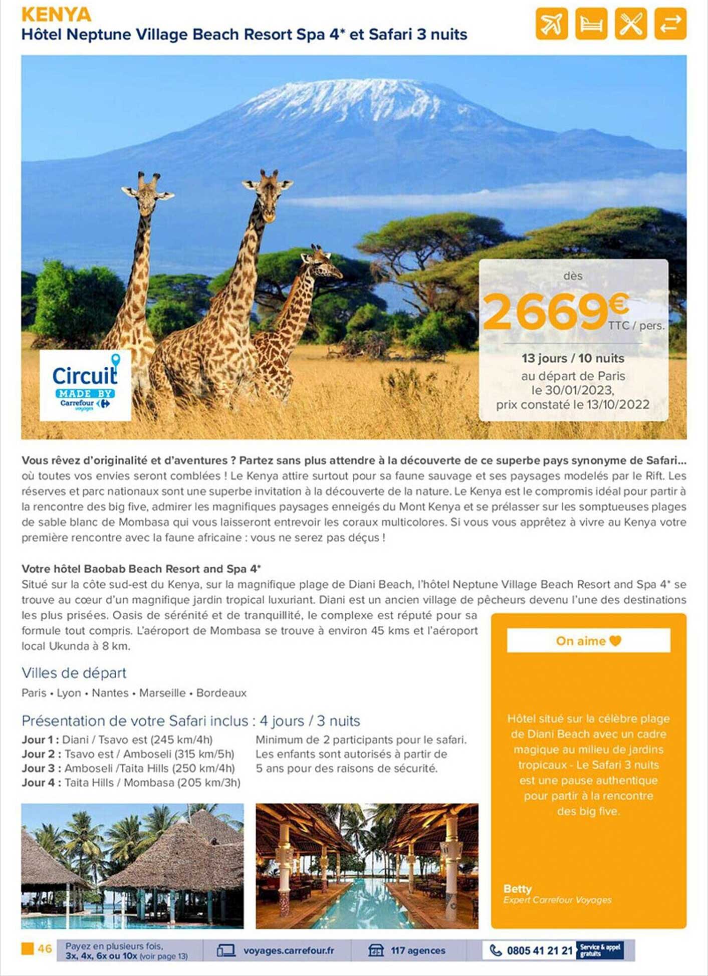 kenya - hôtel neptune village beach resort spa 4* et safari 3 nuits