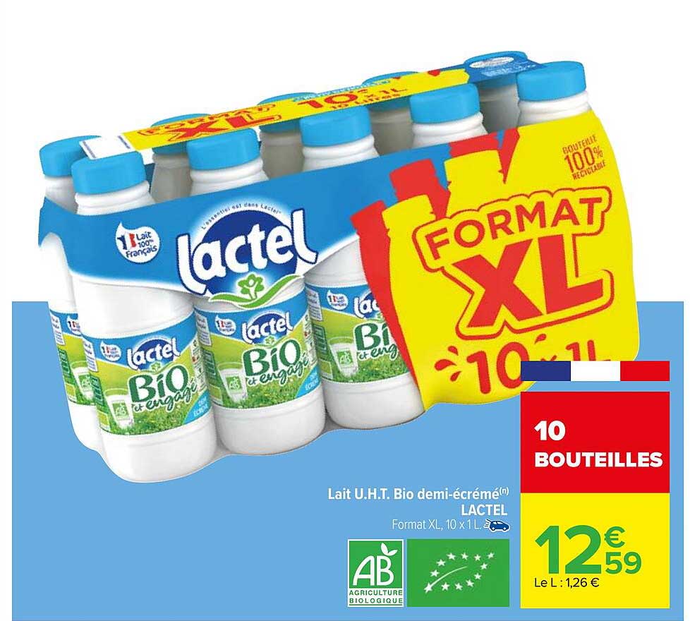 lait u.h.t. bio demi-écrémé lactel