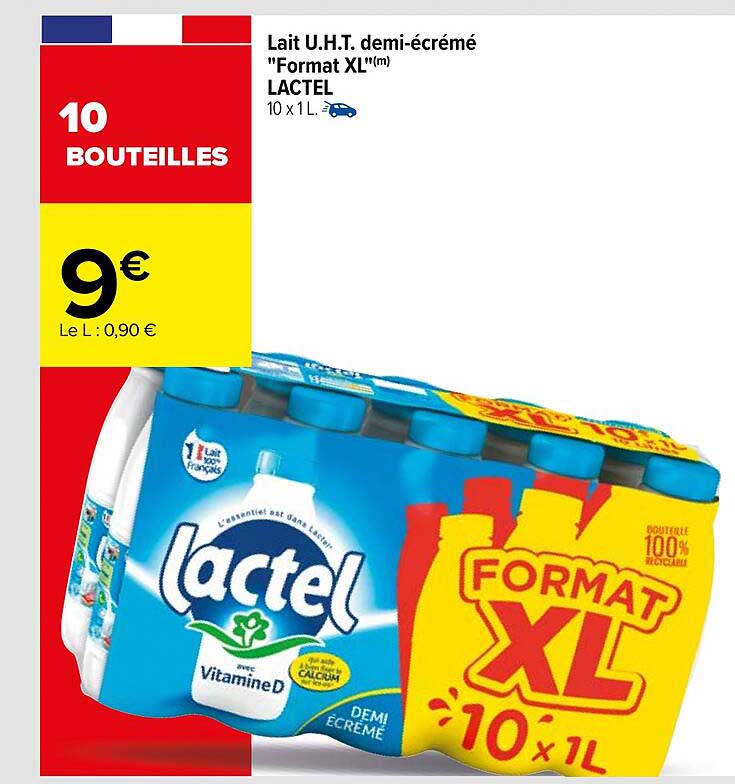 lait u.h.t. demi-écrémé "format xl" lactel