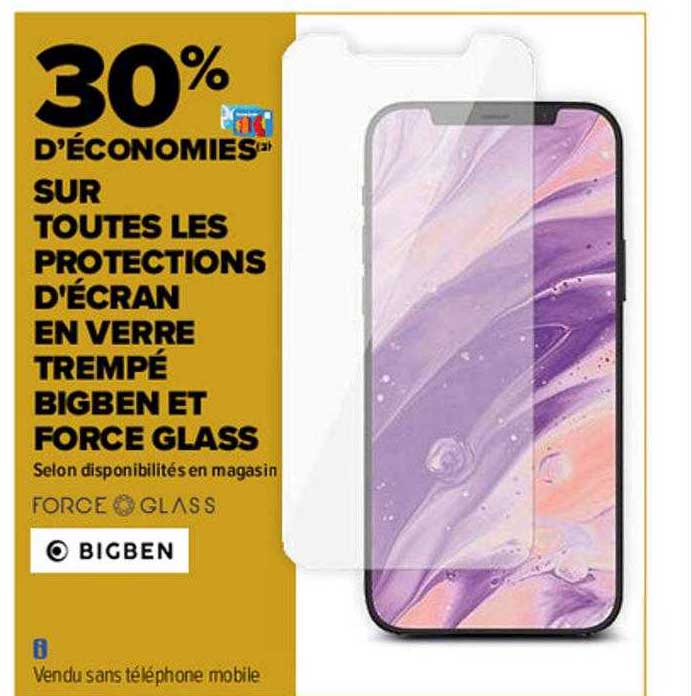 les protections d'écran en verre trempé bigben et force glass