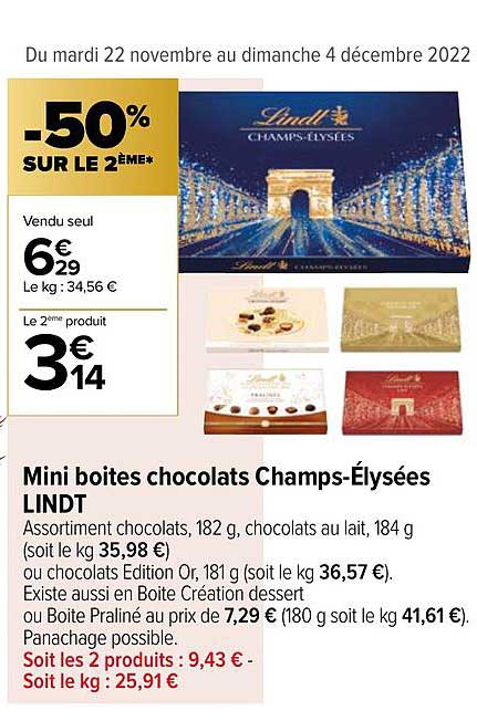 mini boîtes chocolats champs-élysées lindt