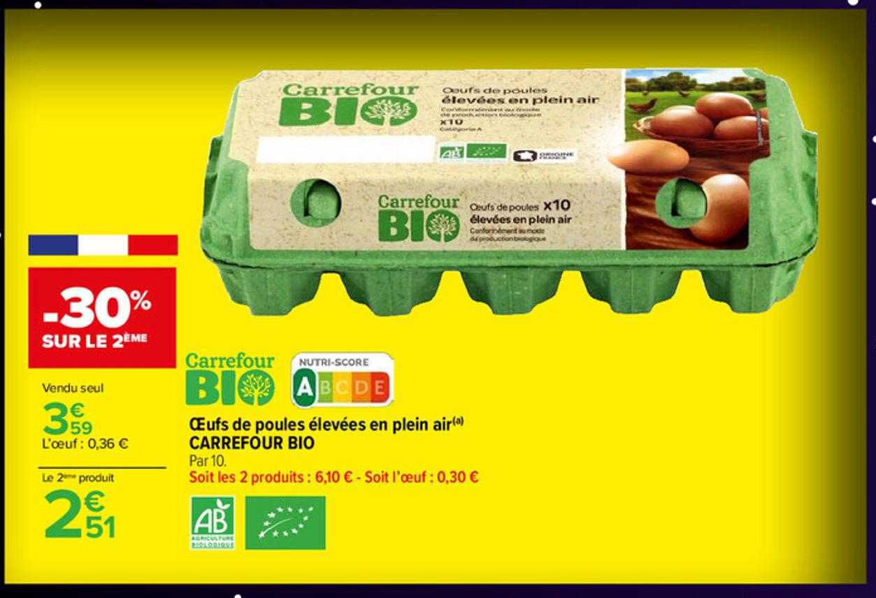 œufs de poules élevées en plein air carrefour bio