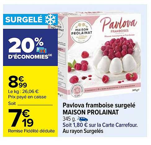 pavlova framboise surgelé maison prolainat