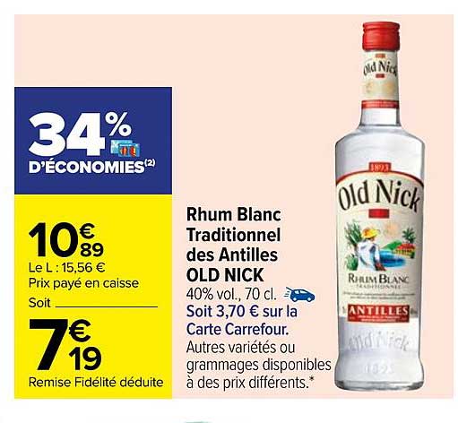 rhum blanc traditionnel des antilles old nick