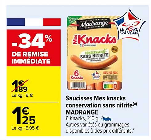 Saucisses Mes Knacks Conservation Sans Nitrite Madrange