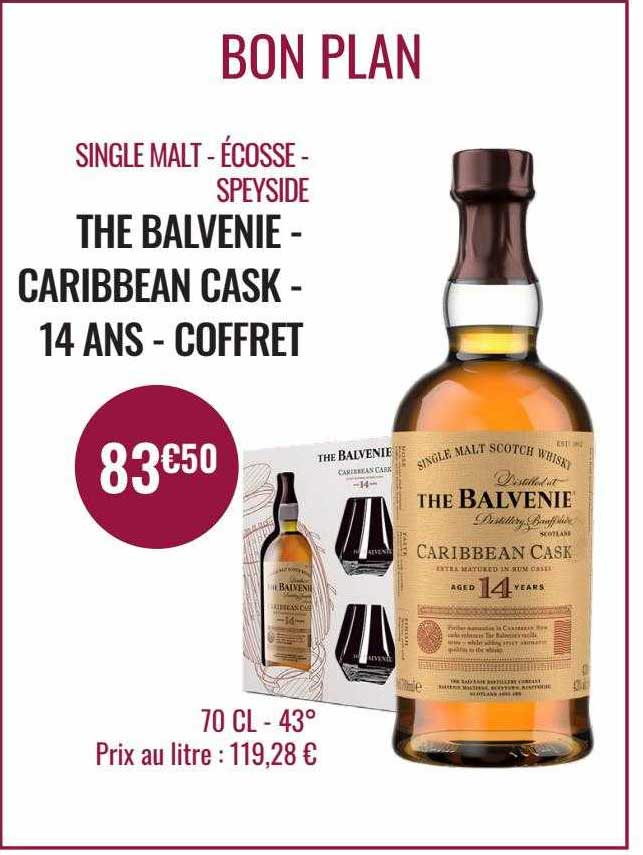 single malt - écosse - speyside the balvenie - caribbean cask - 14 ans - coffret