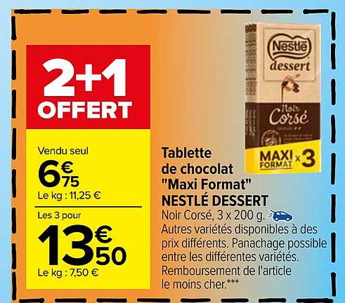 Tablette De Chocolat "maxi Format" Nestlé Dessert