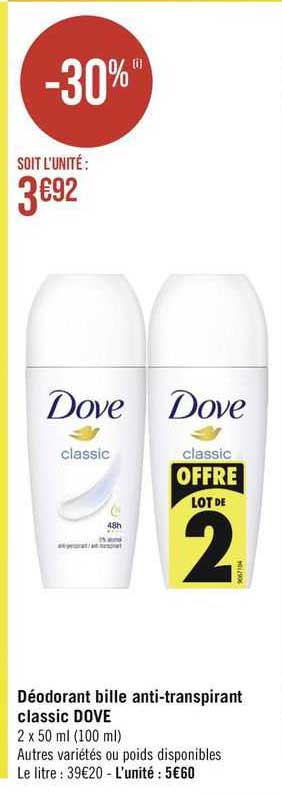 déodorant bille anti-transpirant classic dove