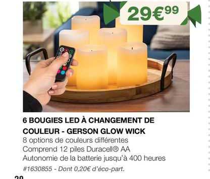 6 bougies led à changement de couleur - gerson glow wick