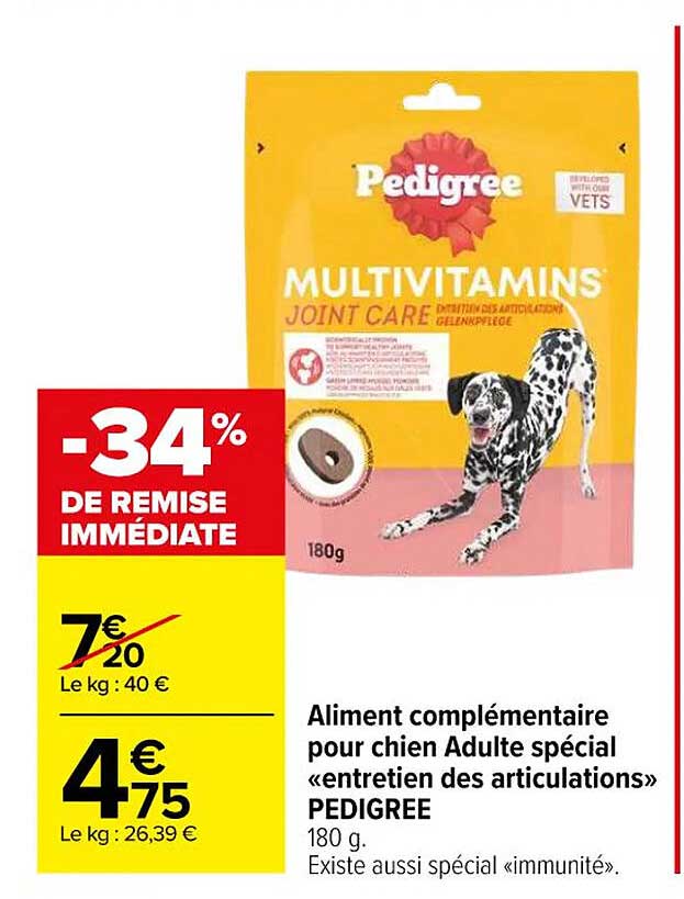 aliment complémentaire pour chien adulte spécial «entretien des articulations» pedigree -34% de remise immédiate