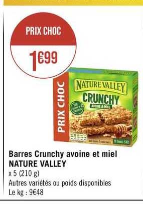 barres crunchy avoine et miel nature valley