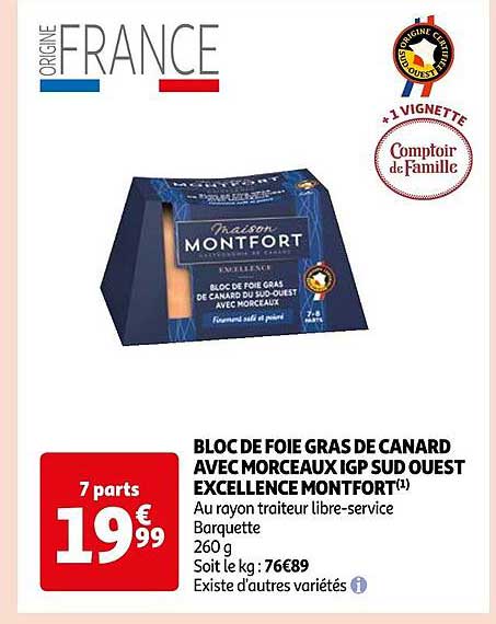 bloc de foie gras de canard avec morceaux igp sud ouest excellence montfort