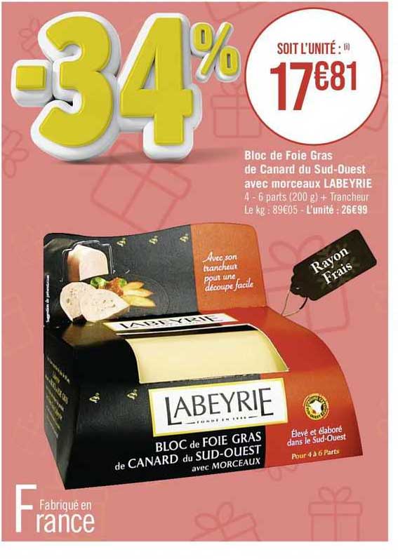 bloc de foie gras de canard du sud-ouest avec morceaux labeyrie