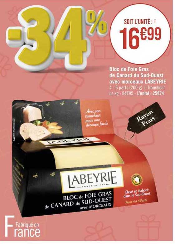 bloc de foie gras de canard du sud-ouest avec morceaux labeyrie