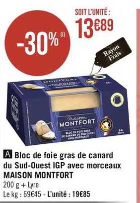 bloc de foie gras de canard du sud-ouest igp avec morceaux maison montfort