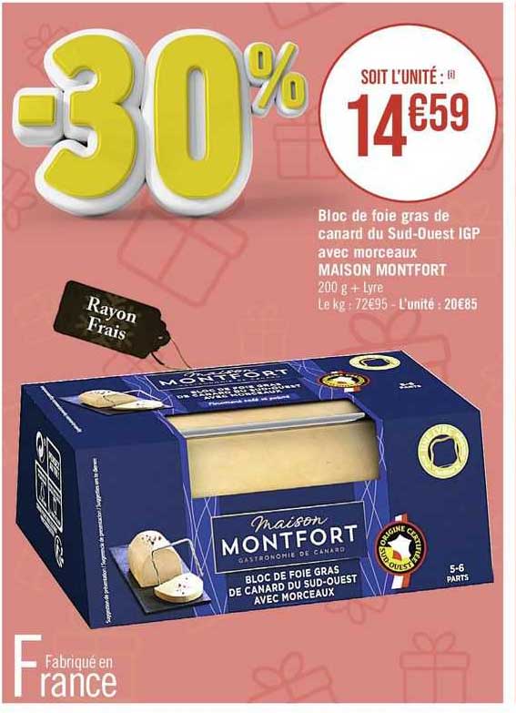 bloc de foie gras de canard du sud-ouest igp avec morceaux maison montfort