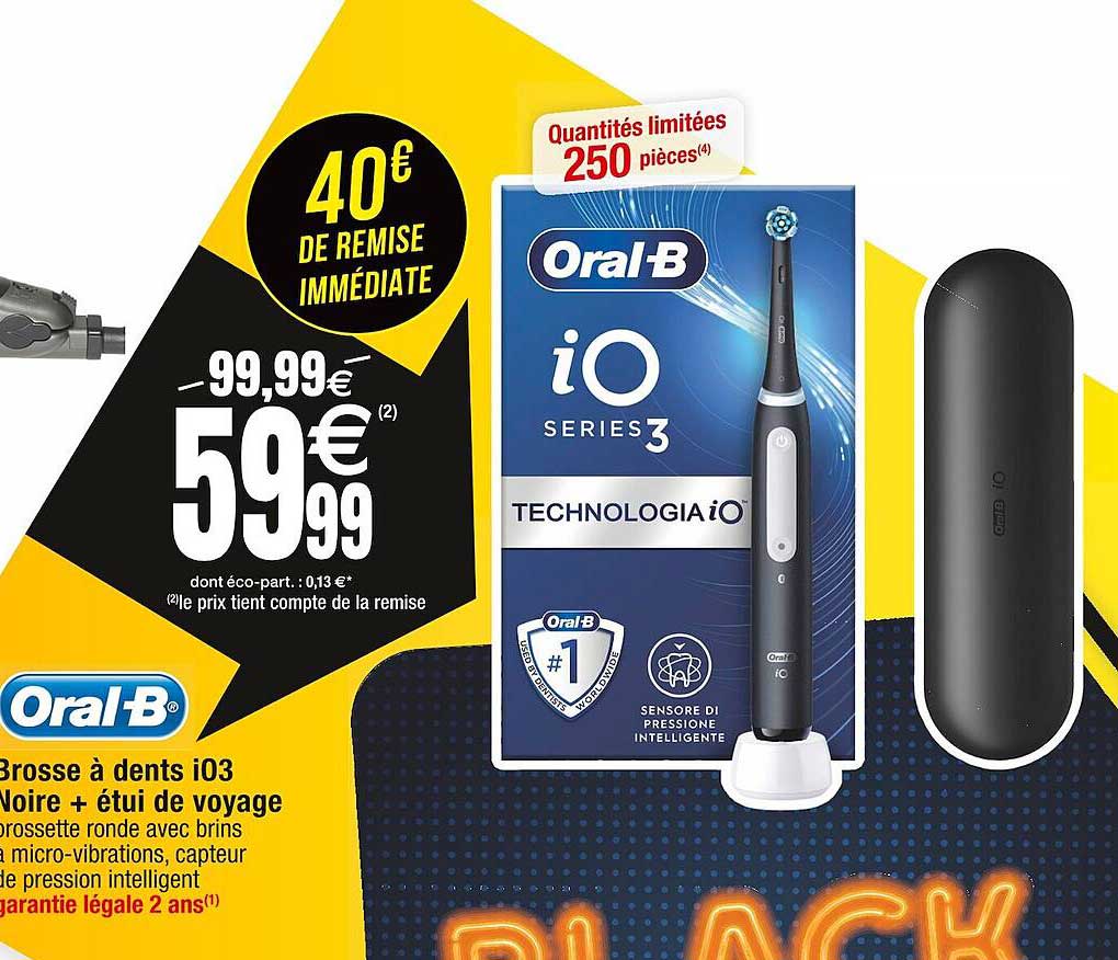 brosse à dents i03 noire + étui de voyage oral-b