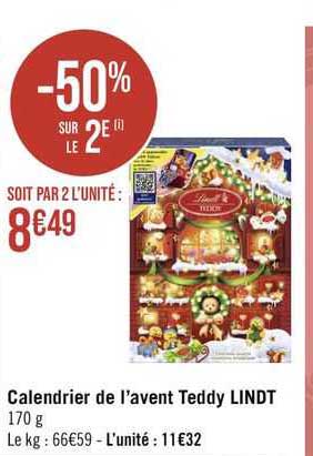 calendrier  de l'avent  teddy lindt