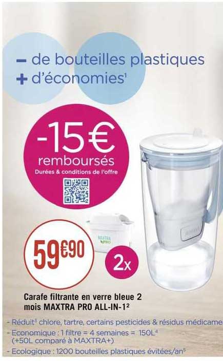 Carafe Filtrante En Verre Bleue 2 Mois Maxtra Pro All-in-1