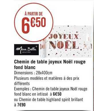 chemin de table joyeux noël rouge fond blanc mesa bella