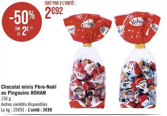chocolat minis  père-noël ou pingouins rohan