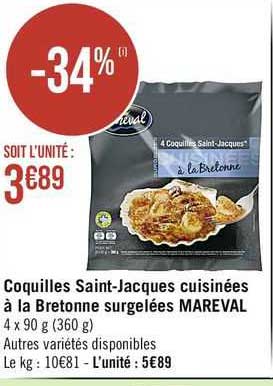 coquilles saint-jacques cuisinées à la bretonne surgelées mareval
