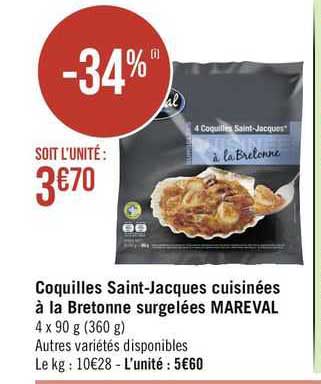 coquilles saint-jacques cuisinées à la bretonne surgelées mareval