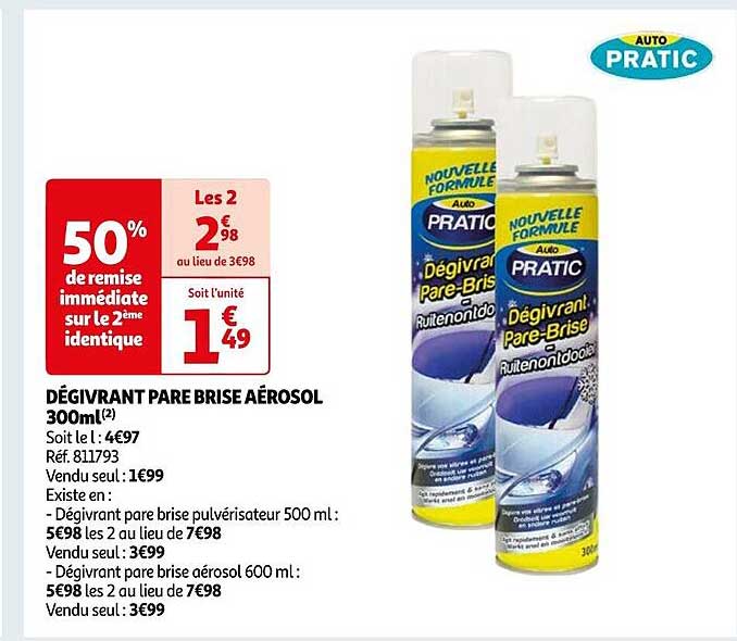 dégivrant pare brise aérosol 300ml