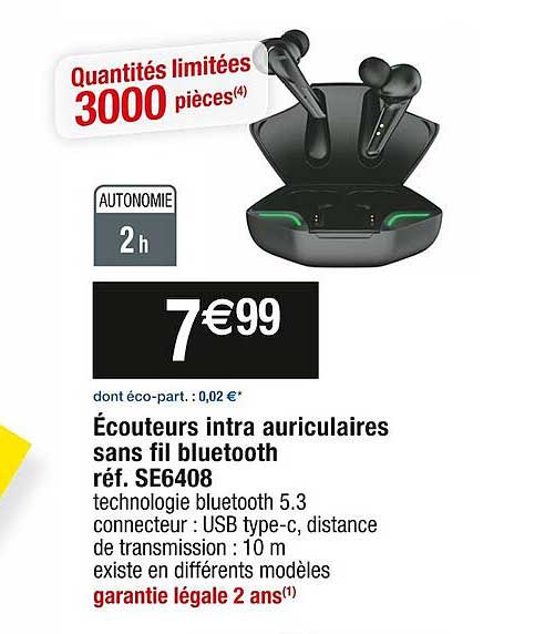 écouteurs intra auriculaires sans fil bluetooth