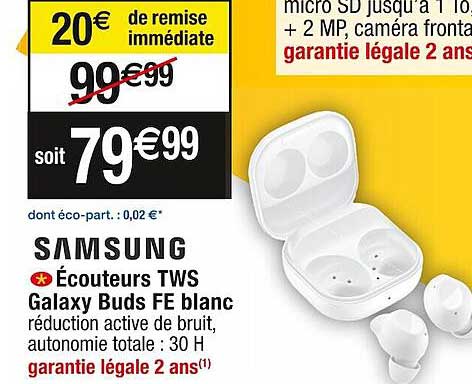 écouteurs tws galaxy buds fe blanc samsung