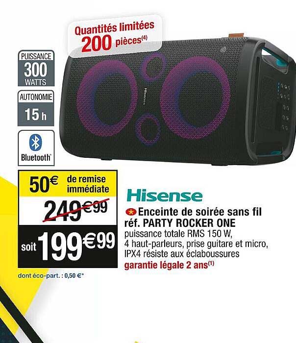enceinte de soirée sans fil hisense party rocker one
