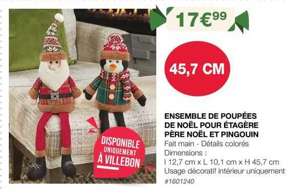 ensemble  de poupées  de noël pour étagère père noël et pingouin