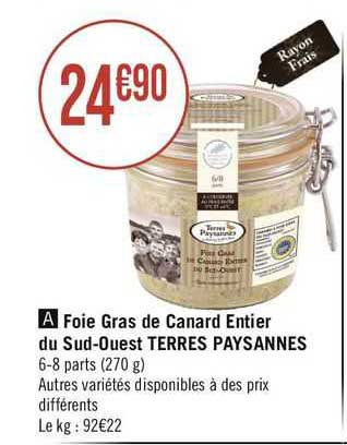 foie gras de canard entier du sud-ouest terres paysannes