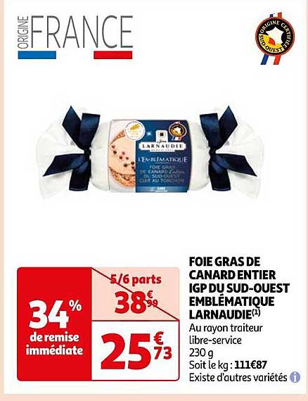 foie gras de canard entier igp du sud-ouest emblématique larnaudie