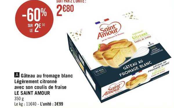 gâteau au fromage blanc légèrement citronné avec son coulis de fraise le saint amour