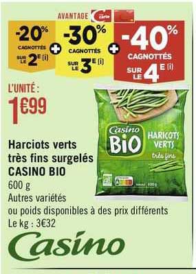 haricots verts très fins surgelés casino bio