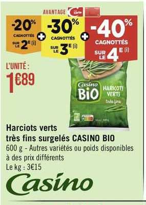 Hericots Verts Très Fins Surgelés Casino Bio