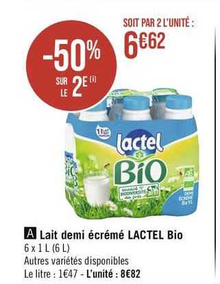 Lait Demi écrémé Lactel Bio