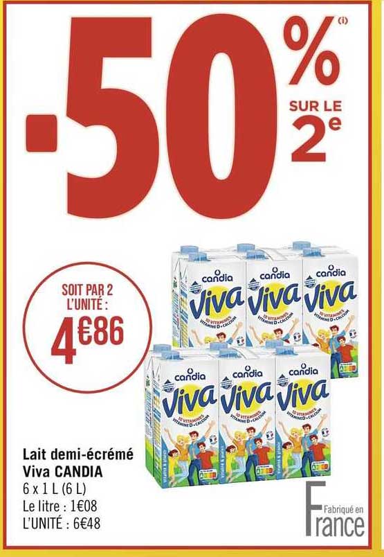 lait demi-écrémé viva candia