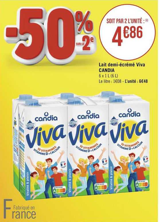lait demi-écrémé viva candia