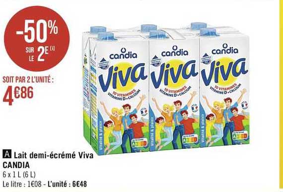 lait demi-écrémé viva candia